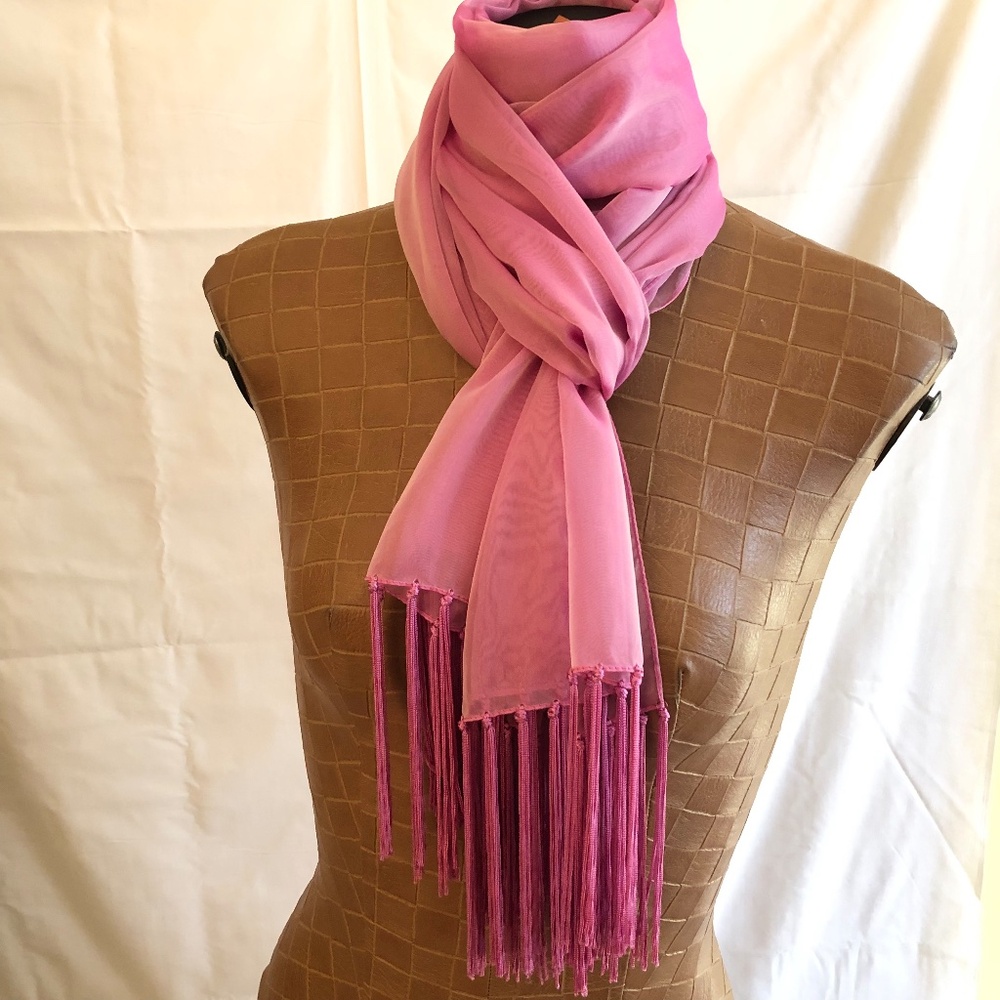 NWOT LAURA by Laura Ashley Pink Fringed Sheer Scarf/Wrap